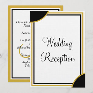 Monogram Goud Zwart Trouwreceptie Kaart