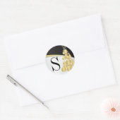 Monogram Goud & Zwart Vrolijk Kerstfeest Ronde Sticker (Envelop)