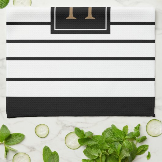 Monogram Goud Zwart-Wit Gestreept Theedoek (Gevouwen)