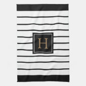 Monogram Goud Zwart-Wit Gestreept Theedoek (Verticaal)