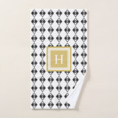 Monogram goud zwart wit harlequin patroon bad handdoek (Handdoek)
