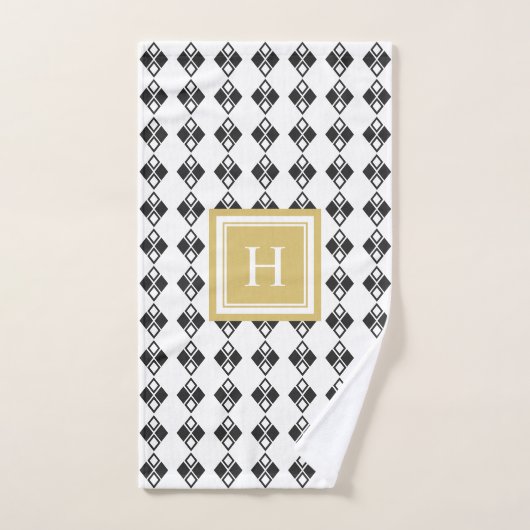 Monogram goud zwart wit harlequin patroon bad handdoek (Handdoek)