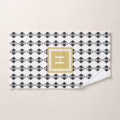 Monogram goud zwart wit harlequin patroon bad handdoek (Handdoek)