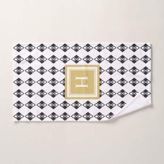Monogram goud zwart wit harlequin patroon bad handdoek (Handdoek)