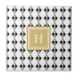 Monogram goud zwart wit harlequin patroon tegeltje<br><div class="desc">Monogram goud zwart wit harlequin patroon</div>