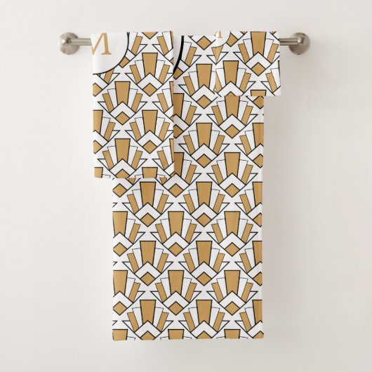 Monogram goud, zwart, witte decoventilator bad handdoek (Insitu)