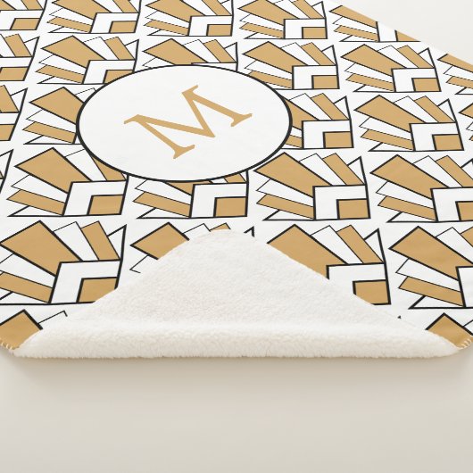 Monogram goud, zwart, witte decoventilator sherpa deken (3/4)