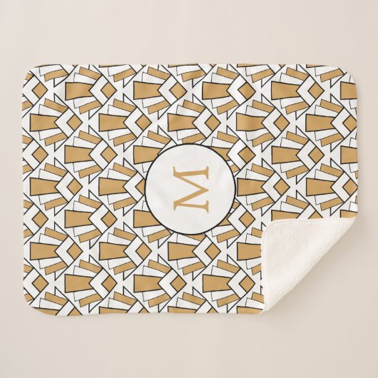Monogram goud, zwart, witte decoventilator sherpa deken (Voorkant (horizontaal))