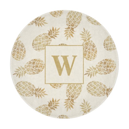 Monogram goudanananassen op eiwit snijplank (Voorkant)