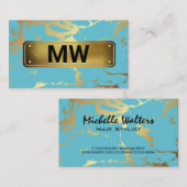 Monogram | Goudback-ups | Blauwgroen goudmarmer Visitekaartje (Voorkant / Achterkant)