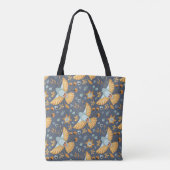 Monogram goudblauw boho vliegen tote bag (Achterkant)