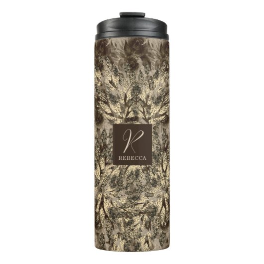 Monogram goudbloem en bloeiende Goud Thermosbeker (Voorkant)