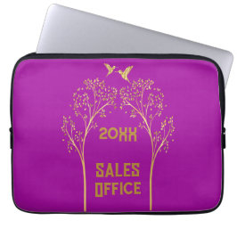 Monogram Goudbomen met Vogels op Paarse | Laptop Sleeve