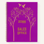 Monogram Goudbomen met Vogels op Paarse | Notitieboek (Voorkant)