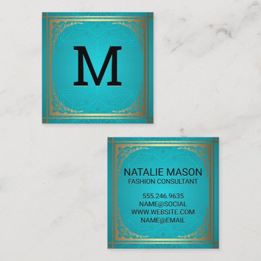 Monogram | Gouddecoratieve grens Vierkante Visitekaartje (Voorkant / Achterkant)