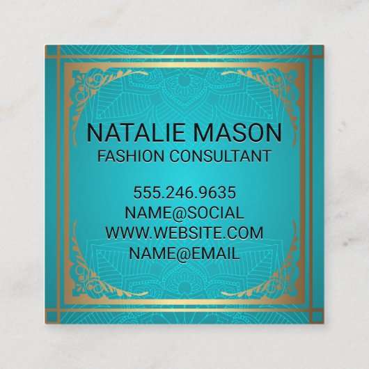 Monogram | Gouddecoratieve grens Vierkante Visitekaartje (Achterkant)