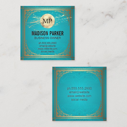 Monogram | Gouddecoratieve grens Vierkante Visitekaartje (Voorkant / Achterkant)