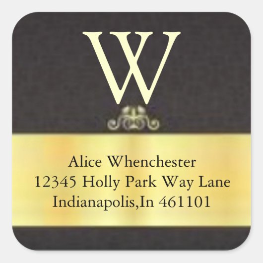 Monogram Gouden afwerking en zwarte envelop afdich Vierkante Sticker (Voorkant)
