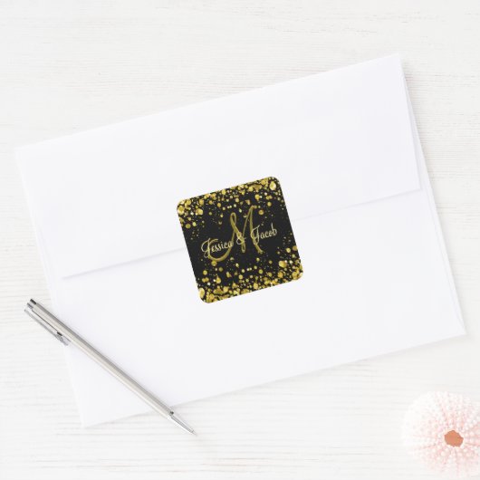 Monogram | Gouden bellen Vierkante Sticker (Envelop)