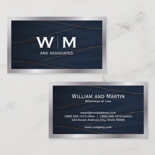 Monogram | Gouden Blauwe Achtergrond Visitekaartje (Voorkant / Achterkant)