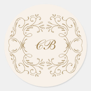 Monogram Gouden Bloeiende Krans Trouwdatum Elegant Ronde Sticker