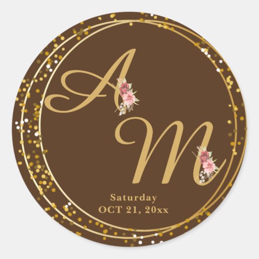 Monogram Gouden Bloem Minimaal Wit Ronde Sticker (Voorkant)