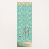 Monogram Gouden Bloemen op Groene Blauwgroen Douan Yogamat (Voorkant)