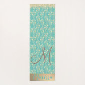 Monogram Gouden Bloemen op Groene Blauwgroen Douan Yogamat (Achterkant)