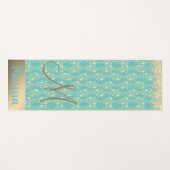 Monogram Gouden Bloemen op Groene Blauwgroen Douan Yogamat (Voorkant (horizontaal))