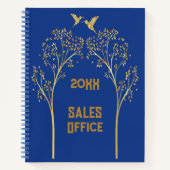 Monogram Gouden Bomen met Vogels op Blauw | Notitieboek (Voorkant)