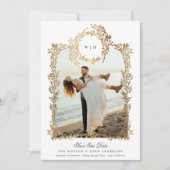 Monogram Gouden Botanische krans Foto Lijst Bruilo Save The Date (Voorkant)