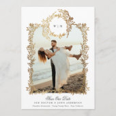Monogram Gouden Botanische krans Foto Lijst Bruilo Save The Date (Voorkant)
