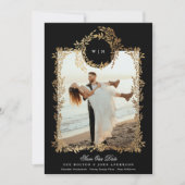 Monogram Gouden Botanische krans Huwelijksfoto Lij Save The Date (Voorkant)