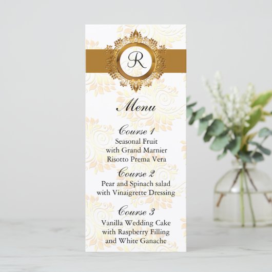 Monogram gouden bruiloft menu (Staand voorkant)