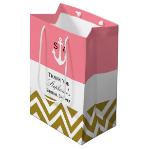 Monogram Gouden Chevron met Roze Nautische Bruid Medium Cadeauzakje