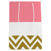 Monogram Gouden Chevron met Roze Nautische Bruid Medium Cadeauzakje (Achterkant)