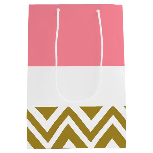 Monogram Gouden Chevron met Roze Nautische Bruid Medium Cadeauzakje (Achterkant)