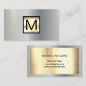 Monogram Gouden Chroom Metallic Banner Visitekaartje (Voorkant / Achterkant)