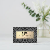 Monogram gouden damast patroon gouden Lijst Afsprakenkaartje (Staand voorkant)