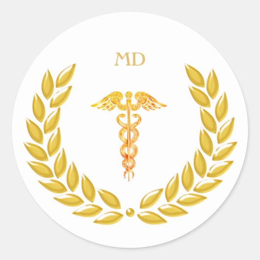 Monogram & Gouden Dokter Caduceus Ronde Sticker (Voorkant)