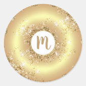 Monogram gouden donut sparkle glitter vet glam ronde sticker (Voorkant)