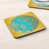 Monogram gouden en turquoise S en kleurrijke bloem Bier Onderzetter (Linkerzijde)