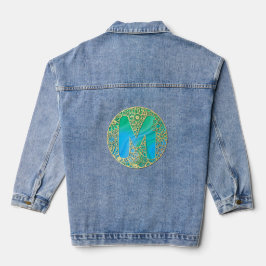 Monogram gouden en turquoise S en kleurrijke bloem Denim Jacket