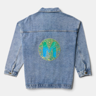Monogram gouden en turquoise S en kleurrijke bloem Denim Jacket
