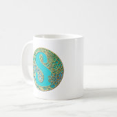 Monogram gouden en turquoise S en kleurrijke bloem Koffiemok (Voorkant links)