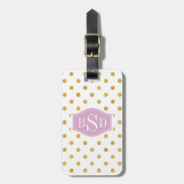 monogram gouden en witte poka - dots patronen bagagelabel