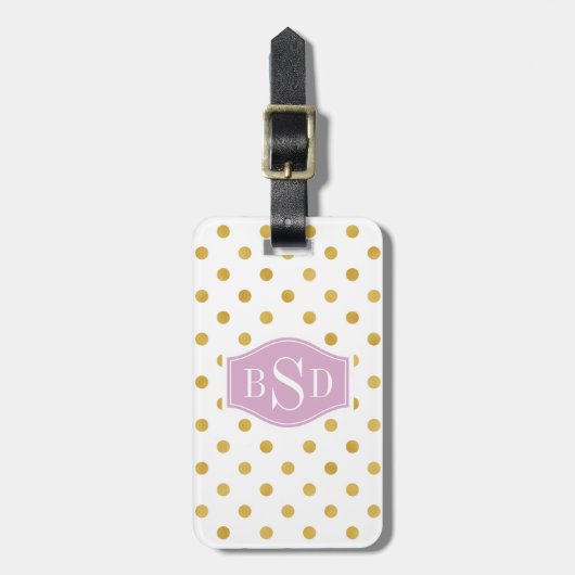 monogram  gouden en witte poka - dots patronen bagagelabel (Voorkant verticaal)