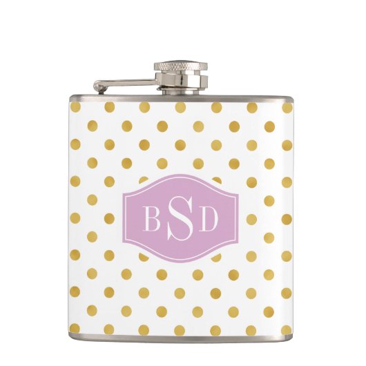 monogram  gouden en witte poka - dots patronen heupfles (Voorkant)