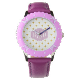 monogram gouden en witte poka - dots patronen horloge