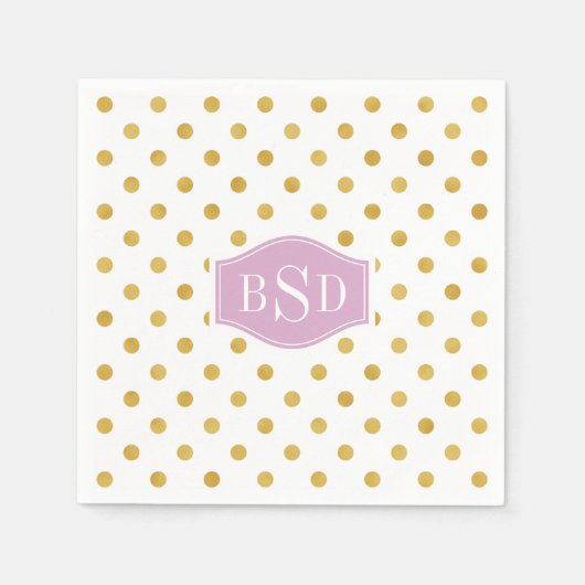 monogram  gouden en witte poka - dots patronen servet (Voorkant)